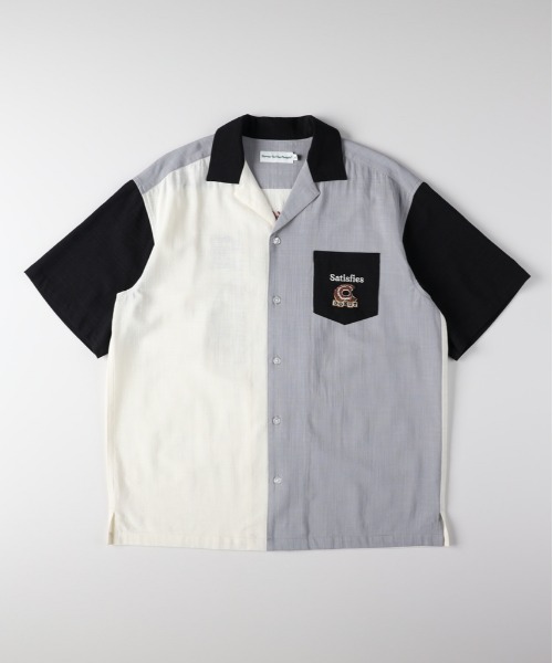Right-on(ライトオン)の「POWER TO THE PEOPLE(パワートゥーザピープル)バック刺繍半袖シャツ(シャツ/ブラウス・メンズ・ブラック/オフホワイト/キナリ・M/L/XL/S)」の3枚目の写真