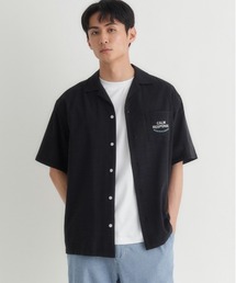 Right-on | 【POWER TO THE PEOPLE】バック刺繍オープンカラー半袖シャツ (羽織り / アメカジ / ボックスシルエット)(シャツ/ブラウス)