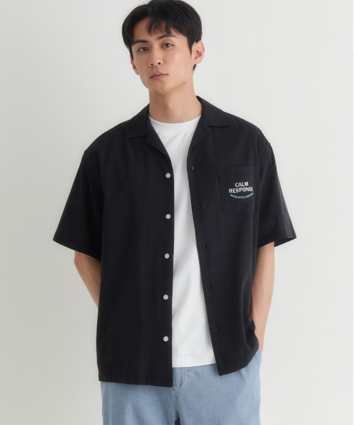 服/ファッション シャツ セール】【POWER TO THE PEOPLE】バック刺繍オープンカラー半袖シャツ
