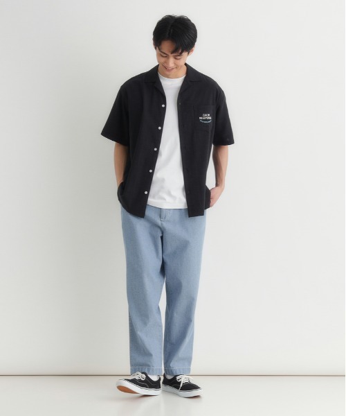 Right-on(ライトオン)の「POWER TO THE PEOPLE(パワートゥーザピープル)バック刺繍半袖シャツ(シャツ/ブラウス・メンズ・ブラック/オフホワイト/キナリ・M/L/XL/S)」の7枚目の写真