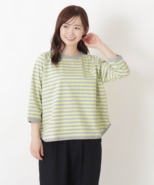one'sterrace(ワンズテラス)の「クルーネック 7分袖ボーダープルオーバー(Tシャツ/カットソー・レディース・グレー系4/ブラック系8/パープル系2/イエロー系8/ネイビー系5・02)」の2枚目の写真