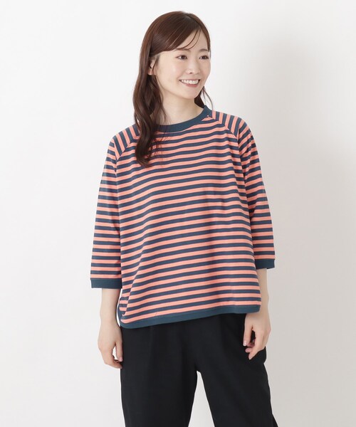 one'sterrace(ワンズテラス)の「クルーネック 7分袖ボーダープルオーバー(Tシャツ/カットソー・レディース・グレー系4/ブラック系8/パープル系2/イエロー系8/ネイビー系5・02)」の3枚目の写真