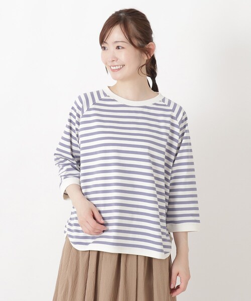 one'sterrace(ワンズテラス)の「クルーネック 7分袖ボーダープルオーバー(Tシャツ/カットソー・レディース・グレー系4/ブラック系8/パープル系2/イエロー系8/ネイビー系5・02)」の4枚目の写真