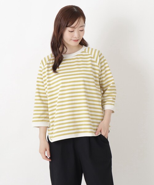one'sterrace(ワンズテラス)の「クルーネック 7分袖ボーダープルオーバー(Tシャツ/カットソー・レディース・グレー系4/ブラック系8/パープル系2/イエロー系8/ネイビー系5・02)」の5枚目の写真