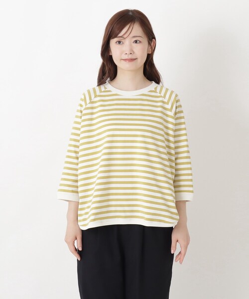 one'sterrace(ワンズテラス)の「クルーネック 7分袖ボーダープルオーバー(Tシャツ/カットソー・レディース・グレー系4/ブラック系8/パープル系2/イエロー系8/ネイビー系5・02)」の6枚目の写真