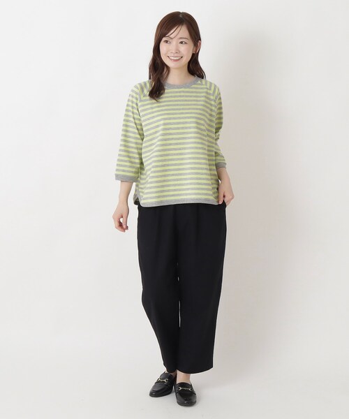 one'sterrace(ワンズテラス)の「クルーネック 7分袖ボーダープルオーバー(Tシャツ/カットソー・レディース・グレー系4/ブラック系8/パープル系2/イエロー系8/ネイビー系5・02)」の14枚目の写真