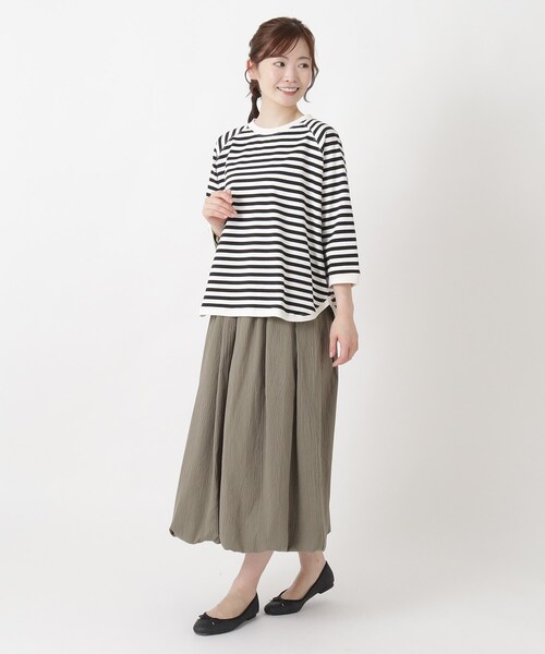 one'sterrace(ワンズテラス)の「クルーネック 7分袖ボーダープルオーバー(Tシャツ/カットソー・レディース・グレー系4/ブラック系8/パープル系2/イエロー系8/ネイビー系5・02)」の16枚目の写真