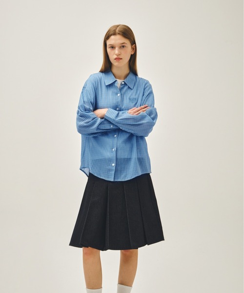 MARITHE + FRANCOIS GIRBAUD(マリテフランソワジルボー)の「W PATTERN SHEER SHIRT(シャツ/ブラウス・レディース・ブルー/グレー×ピンク/アイボリー・MEDIUM/SMALL)」の3枚目の写真