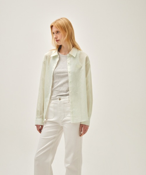 MARITHE + FRANCOIS GIRBAUD(マリテフランソワジルボー)の「W PATTERN SHEER SHIRT(シャツ/ブラウス・レディース・ブルー/グレー×ピンク/アイボリー・MEDIUM/SMALL)」の4枚目の写真