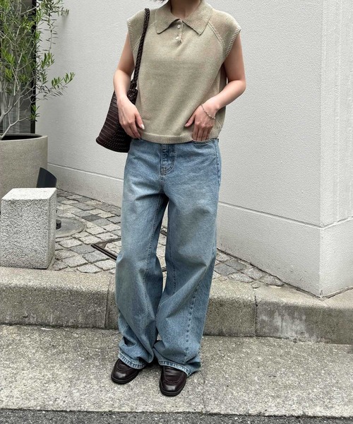 CANAL JEAN(キャナルジーン)の「El mar コットンブレンドポロニット(ニット/セーター・レディース・アイボリー/オリーブ/グレー・ONE SIZE)」の5枚目の写真