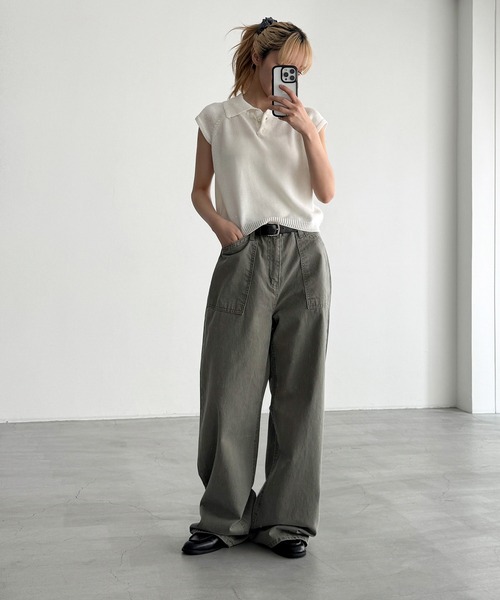 CANAL JEAN(キャナルジーン)の「El mar コットンブレンドポロニット(ニット/セーター・レディース・アイボリー/オリーブ/グレー・ONE SIZE)」の8枚目の写真
