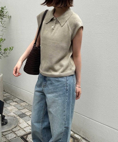 CANAL JEAN(キャナルジーン)の「El mar コットンブレンドポロニット(ニット/セーター・レディース・アイボリー/オリーブ/グレー・ONE SIZE)」の17枚目の写真