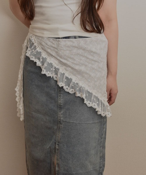VIBGYOR Women(ヴィブジョー ウィメン)の「【resonance】コットンレース刺繍デザイン ドット フリル ラップスカート/付け裾【マルチウェイ】(その他トップス・レディース・ホワイト系3/ホワイト系1/ホワイト系2/ホワイト系4・FREE)」の8枚目の写真