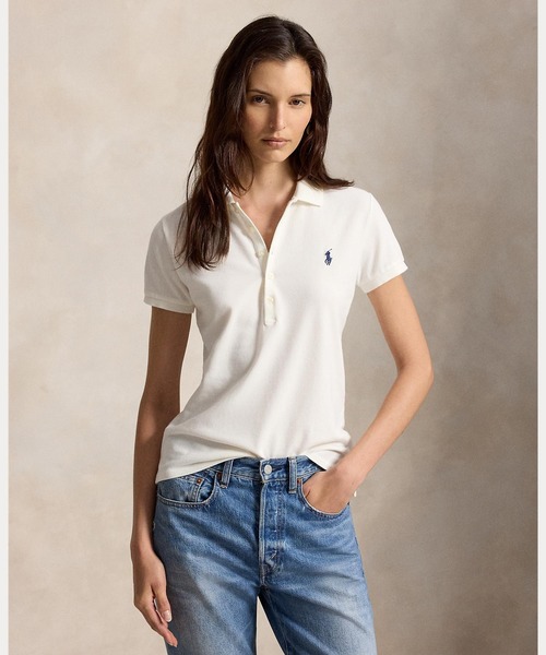 POLO RALPH LAUREN(ポロ ラルフ ローレン)の「スリム フィット ストレッチ ポロシャツ(ポロシャツ・レディース・ホワイト・S/M/XL/L/XS)」の1枚目の写真