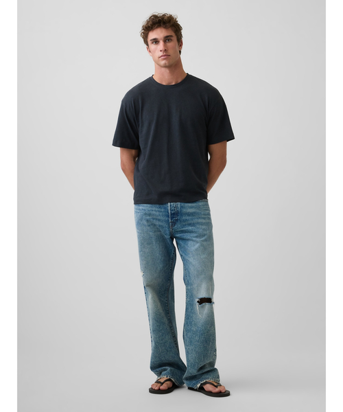 GAP(ギャップ)の「コットンリネン オーバーサイズ クロップドTシャツ(Tシャツ/カットソー・メンズ・ライトブルー/ブラック/ライトベージュ・XS/S/M/L/XL)」の5枚目の写真