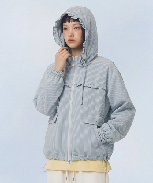 MASMARULEZ APPAREL（マスマルールズ アパレル）の「Check Frill Windbreaker Jacket_Sky Blue（ナイロンジャケット・レディース・スカイブルー・ONE SIZE）」の8枚目の写真