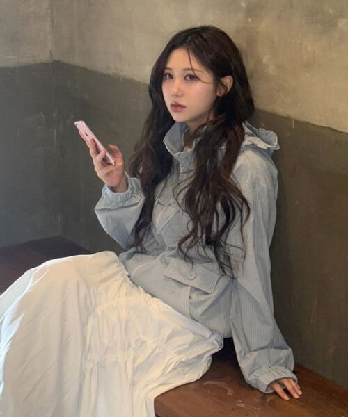 MASMARULEZ APPAREL（マスマルールズ アパレル）の「Check Frill Windbreaker Jacket_Sky Blue（ナイロンジャケット・レディース・スカイブルー・ONE SIZE）」の16枚目の写真