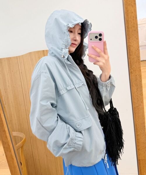 MASMARULEZ APPAREL（マスマルールズ アパレル）の「Check Frill Windbreaker Jacket_Sky Blue（ナイロンジャケット・レディース・スカイブルー・ONE SIZE）」の18枚目の写真