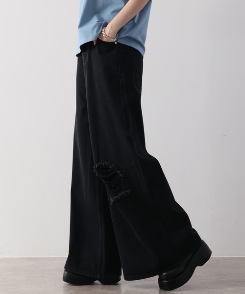 welise（ウェライズ）の「【welise/ウェライズ】13oz Dirty Damage Structural Wide Denim Pants/13oz ダーティーダメージ ストラクチャーワイドデニムパンツ（デニムパンツ・メンズ・ダークブラック/ブラック・L/M/S）」の12枚目の写真