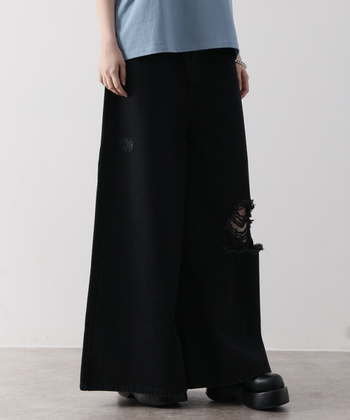 welise（ウェライズ）の「【welise/ウェライズ】13oz Dirty Damage Structural Wide Denim Pants/13oz ダーティーダメージ ストラクチャーワイドデニムパンツ（デニムパンツ・メンズ・ダークブラック/ブラック・L/M/S）」の11枚目の写真