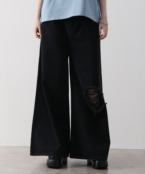 welise（ウェライズ）の「【welise/ウェライズ】13oz Dirty Damage Structural Wide Denim Pants/13oz ダーティーダメージ ストラクチャーワイドデニムパンツ（デニムパンツ・メンズ・ダークブラック/ブラック・L/M/S）」の10枚目の写真
