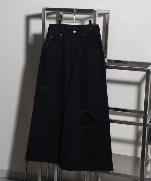 welise（ウェライズ）の「【welise/ウェライズ】13oz Dirty Damage Structural Wide Denim Pants/13oz ダーティーダメージ ストラクチャーワイドデニムパンツ（デニムパンツ・メンズ・ダークブラック/ブラック・L/M/S）」の3枚目の写真