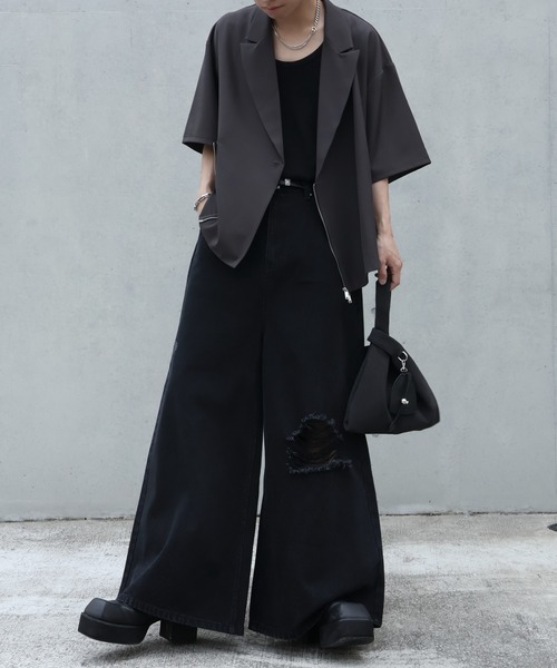 welise（ウェライズ）の「【welise/ウェライズ】13oz Dirty Damage Structural Wide Denim Pants/13oz ダーティーダメージ ストラクチャーワイドデニムパンツ（デニムパンツ・メンズ・ダークブラック/ブラック・L/M/S）」の9枚目の写真