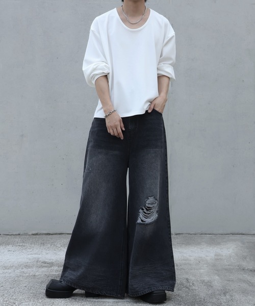 welise（ウェライズ）の「【welise/ウェライズ】13oz Dirty Damage Structural Wide Denim Pants/13oz ダーティーダメージ ストラクチャーワイドデニムパンツ（デニムパンツ・メンズ・ダークブラック/ブラック・L/M/S）」の17枚目の写真