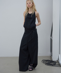 CRINKLE DETAIL WIDE TROUSERS (BLACK)