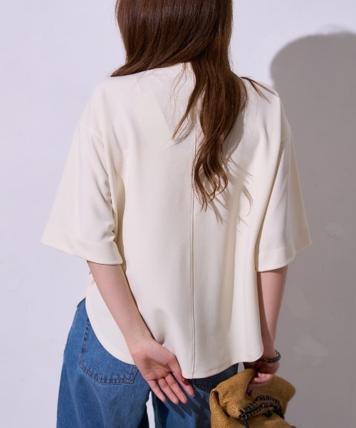 TRIANGLE PALETTE(トライアングルパレット)の「五分袖ラウンドヘム クルーネックトップス(Tシャツ/カットソー・レディース・ブラック/ホワイト・FREE)」の8枚目の写真