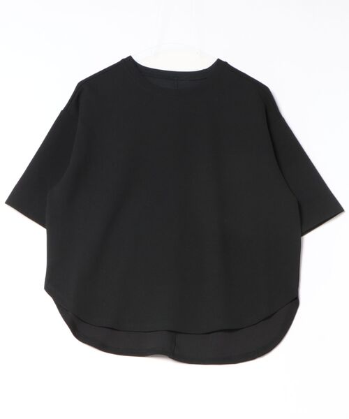 TRIANGLE PALETTE(トライアングルパレット)の「五分袖ラウンドヘム クルーネックトップス(Tシャツ/カットソー・レディース・ブラック/ホワイト・FREE)」の4枚目の写真
