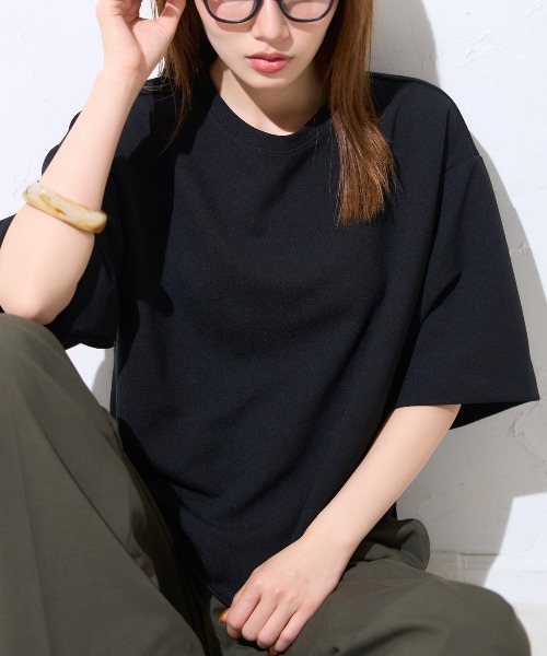 TRIANGLE PALETTE(トライアングルパレット)の「五分袖ラウンドヘム クルーネックトップス(Tシャツ/カットソー・レディース・ブラック/ホワイト・FREE)」の10枚目の写真