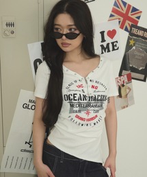DISPARK/【26年春夏新作】スタッズジップVネックSS Tシャツ