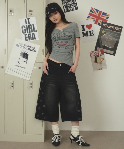 dispark（ディスパーク）の「DISPARK/【26年春夏新作】スタッズジップVネックSS Tシャツ（Tシャツ/カットソー・レディース・ホワイト/杢グレー・FREE）」の4枚目の写真
