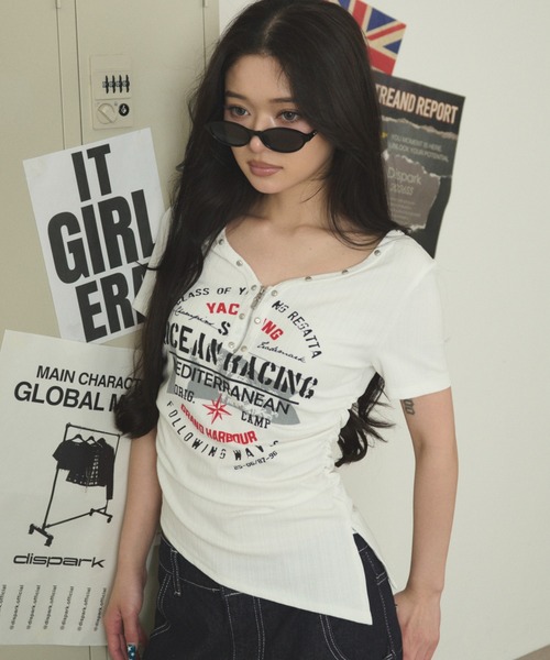 dispark（ディスパーク）の「DISPARK/【26年春夏新作】スタッズジップVネックSS Tシャツ（Tシャツ/カットソー・レディース・ホワイト/杢グレー・FREE）」の6枚目の写真