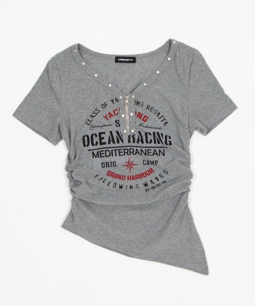 dispark（ディスパーク）の「DISPARK/【26年春夏新作】スタッズジップVネックSS Tシャツ（Tシャツ/カットソー・レディース・ホワイト/杢グレー・FREE）」の12枚目の写真