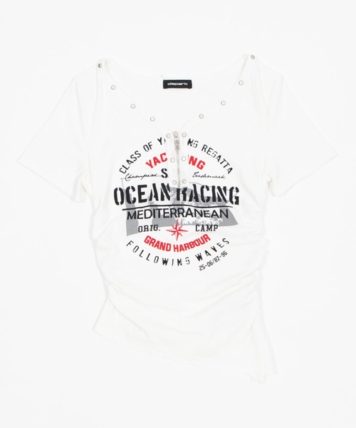 dispark（ディスパーク）の「DISPARK/【26年春夏新作】スタッズジップVネックSS Tシャツ（Tシャツ/カットソー・レディース・ホワイト/杢グレー・FREE）」の11枚目の写真