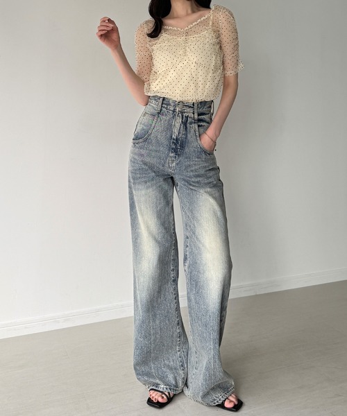 junoah(ジュノア)の「シアードットトップス(キャミセット)(Tシャツ/カットソー・レディース・ブラック/アイボリー・LARGE/MEDIUM/SMALL)」の5枚目の写真