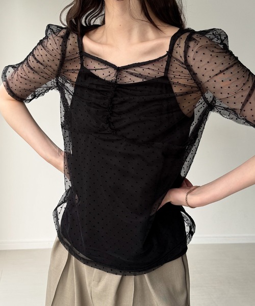 junoah(ジュノア)の「シアードットトップス(キャミセット)(Tシャツ/カットソー・レディース・ブラック/アイボリー・LARGE/MEDIUM/SMALL)」の9枚目の写真