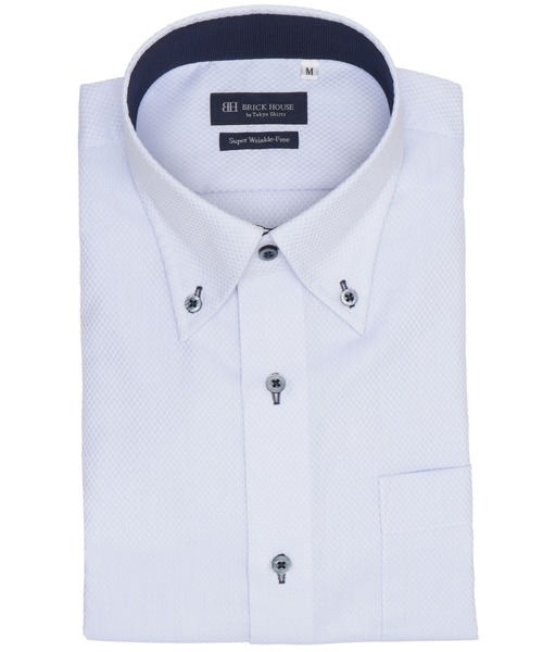 TOKYO SHIRTS(トウキョウシャツ)の「【超形態安定】【吸水速乾】 形態安定ノンアイロン ボタンダウン 半袖ビジネスワイシャツ(ビジネスシャツ・メンズ・ブルー・首回り37cm/首回り39cm/首回り41cm/首回り42cm/首回り43cm)」の1枚目の写真