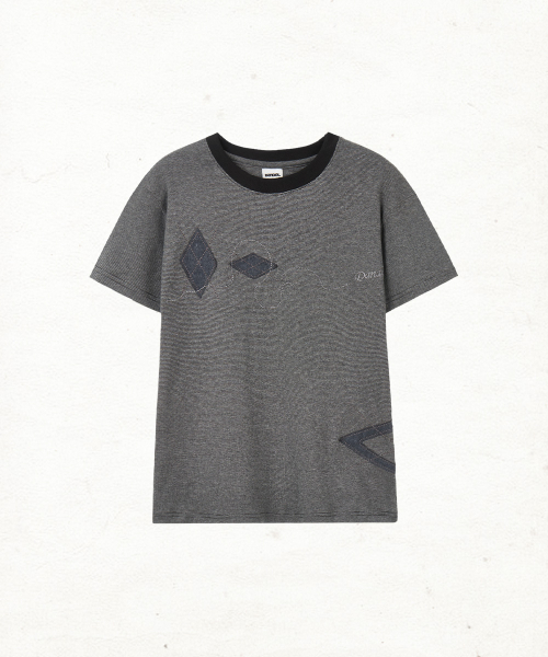 DANDEL(ダンデル)の「DD argyle applique stripe tee (BLACK)(Tシャツ/カットソー・レディース・その他・1)」の1枚目の写真