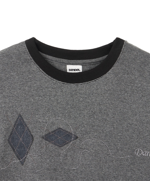 DANDEL(ダンデル)の「DD argyle applique stripe tee (BLACK)(Tシャツ/カットソー・レディース・その他・1)」の2枚目の写真