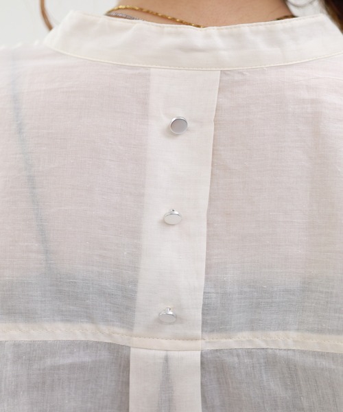 EGLANTINE(エグランティーヌ)の「EGLANTINE リネン混スタンドカラーブラウス 長袖(Tシャツ/カットソー・レディース・ブルー/アイボリー/ライトグリーン・38)」の22枚目の写真