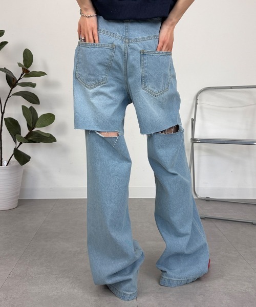 mellomela.(メロメラ)の「バックスリットデニムパンツ(デニムパンツ・レディース・ライトブルー/ブルー・M)」の11枚目の写真