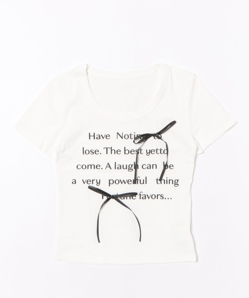 ViViDAY(ビビデー)の「フロントリボン&英字ロゴ ショットtシャツ(Tシャツ/カットソー・レディース・ホワイト/ブラック・M)」の11枚目の写真