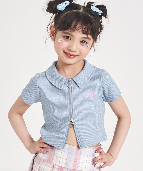 ANAP kids(アナップキッズ)の「ダブルジップ ラメリブ トップス(Tシャツ/カットソー・キッズ・ピンク/ライトブルー/ホワイト・110/120/130)」の3枚目の写真