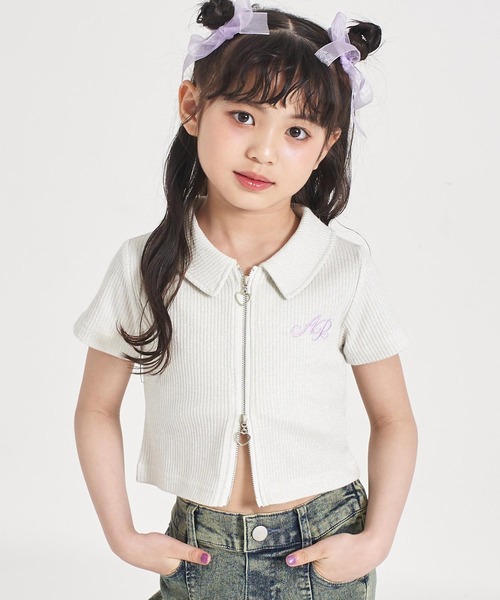 ANAP kids(アナップキッズ)の「ダブルジップ ラメリブ トップス(Tシャツ/カットソー・キッズ・ピンク/ライトブルー/ホワイト・110/120/130)」の4枚目の写真