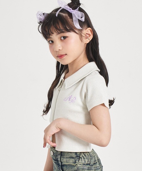ANAP kids(アナップキッズ)の「ダブルジップ ラメリブ トップス(Tシャツ/カットソー・キッズ・ピンク/ライトブルー/ホワイト・110/120/130)」の5枚目の写真