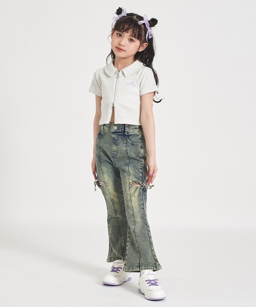 ANAP kids(アナップキッズ)の「ダブルジップ ラメリブ トップス(Tシャツ/カットソー・キッズ・ピンク/ライトブルー/ホワイト・110/120/130)」の8枚目の写真