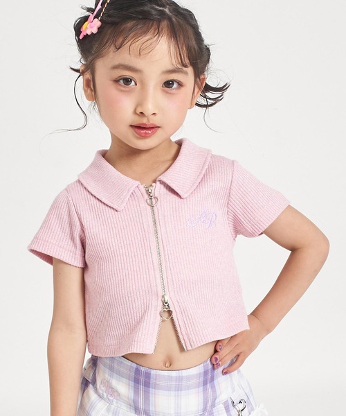 ANAP kids(アナップキッズ)の「ダブルジップ ラメリブ トップス(Tシャツ/カットソー・キッズ・ピンク/ライトブルー/ホワイト・110/120/130)」の10枚目の写真